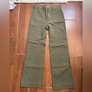 Faherty Island Olive stretch terry flare leg patch pocket pants